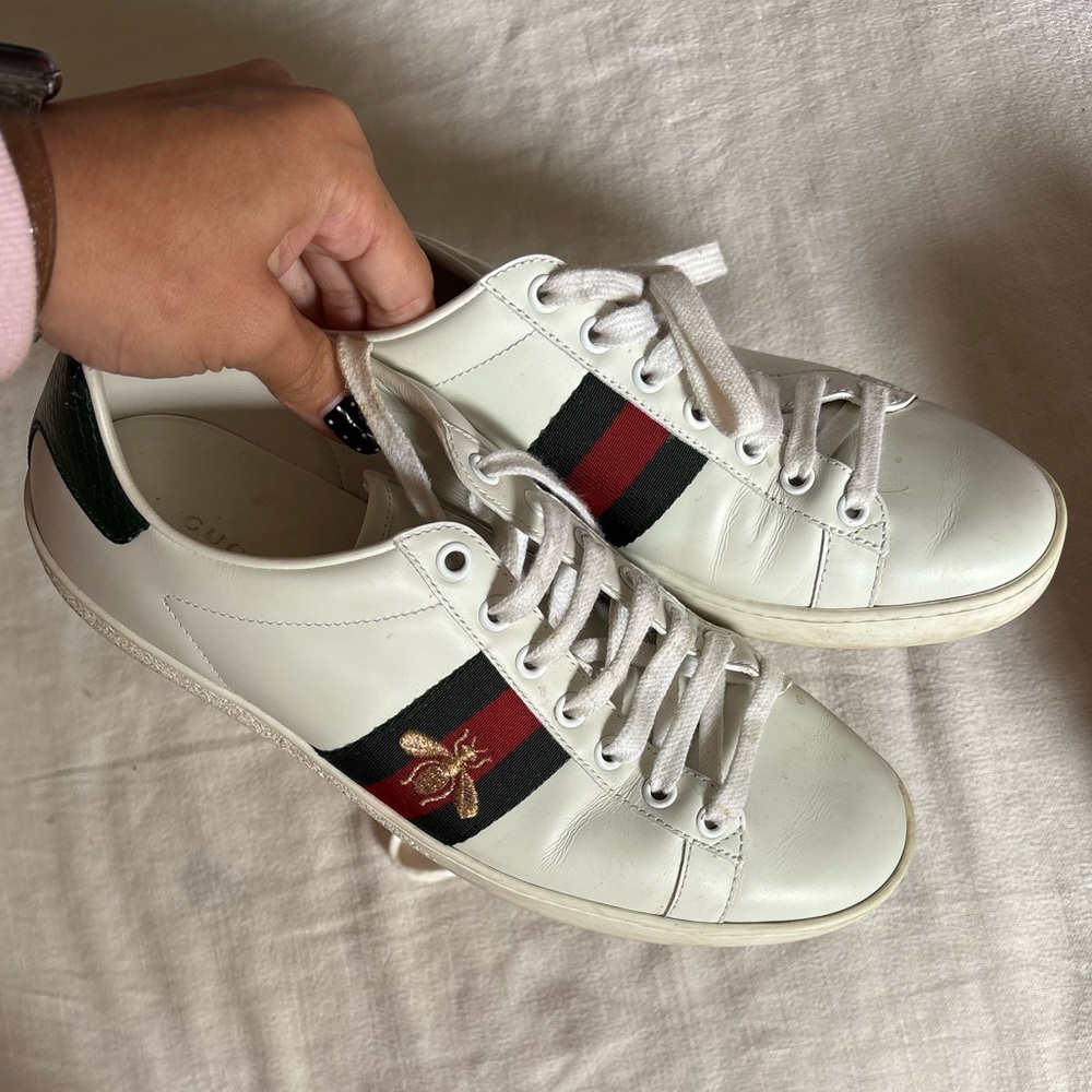 White Sneakers with Red and Green Stripe